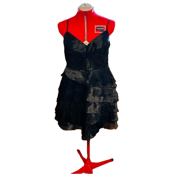 CALVIN KLEIN classy black formal cocktail dress size 14 with ruffles v-neck - Picture 1 of 8